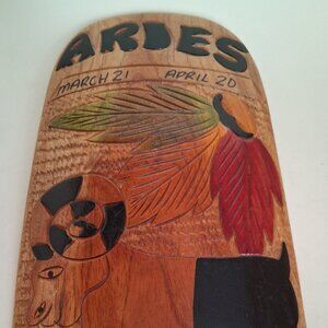 ARIES Zodiac Wall hanging - Jamaican Wooden Slab Zodiac Aries wall art